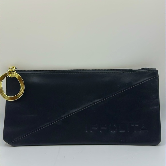 Ippolita Black Leather Jewelry Cosmetic bag pouch NEW 9x4" - Picture 8 of 8